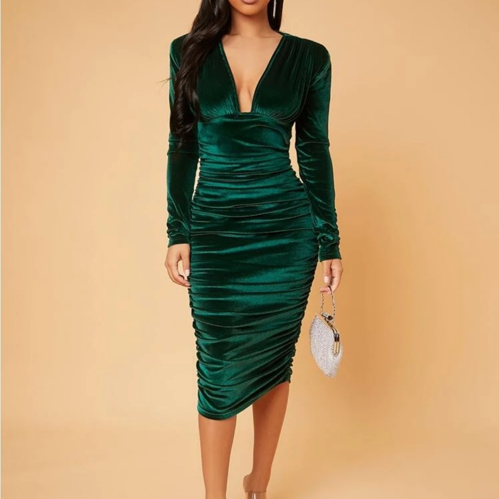 Green Velvet Cocktail Semi-Formal Dress